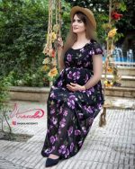 پیراهن-بارداری-پرنسس-طرح-دار-بنفش