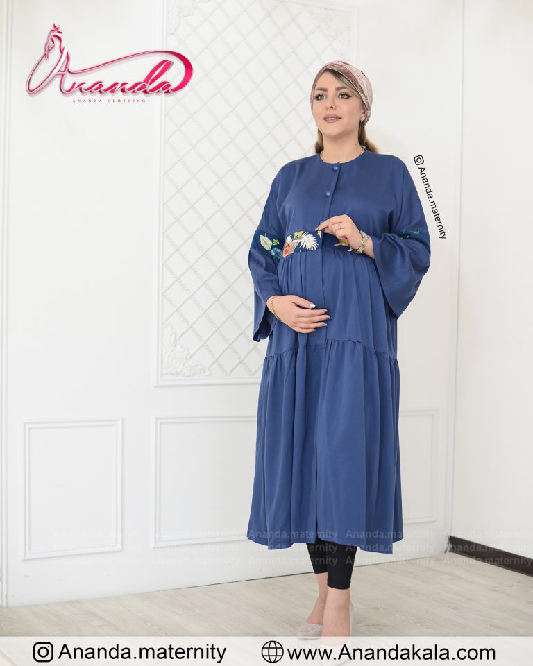 تخفیفها 11 مانتو بارداری - مانتوی حاملگی مدل گلشید رنگ آبی درباری