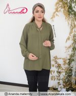 لباس حاملگی نخی ، لباس بارداری نخی مدل بنیتا رنگ زیتونی